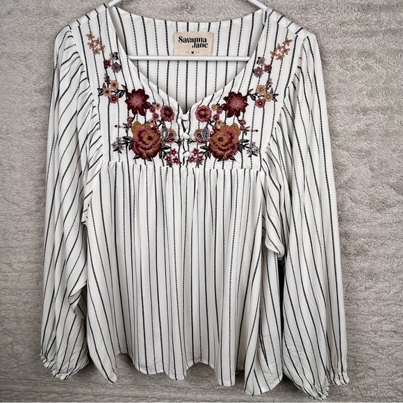 Savanna Jane Embroidered Floral Tunic Sz Medium Peasant Boho Beachy Vacation - Picture 1 of 16